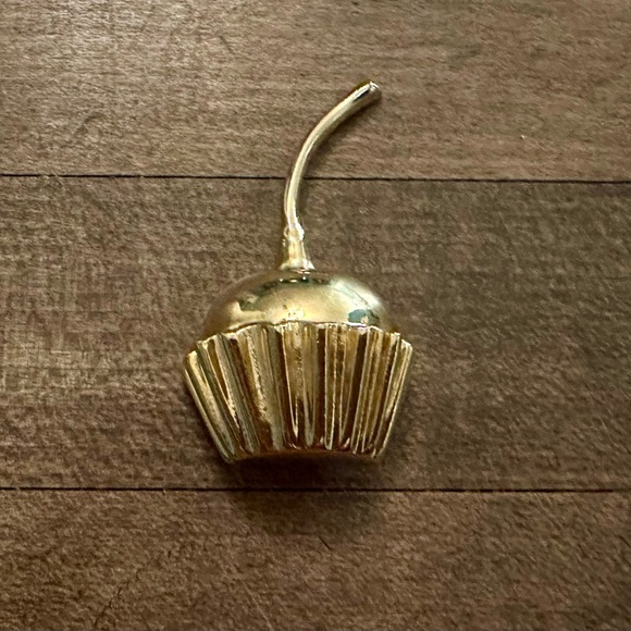 Piscitelli Vintage Gold Cherry in Cupcake Wrapper Brooch Pin - Picture 1 of 6